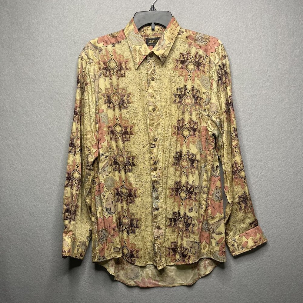 Vtg Style G2000 Floral Geometric Button-Up Shirt L Fabric From Japan Polynosic